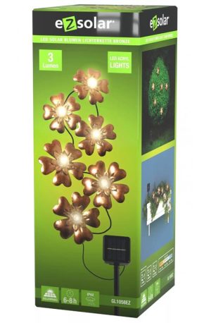 LED Solar Flower Light Chain Bronze - 6x warm white LEDS
