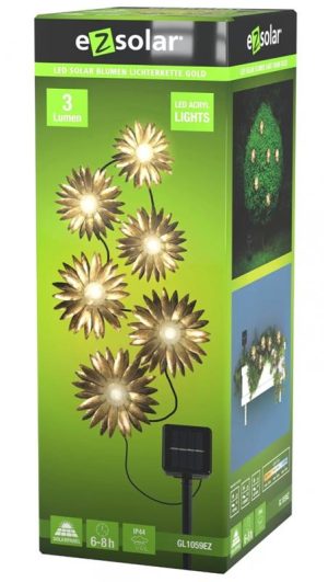 LED Solar Flower Light Chain Gold - 6x warm white LEDS