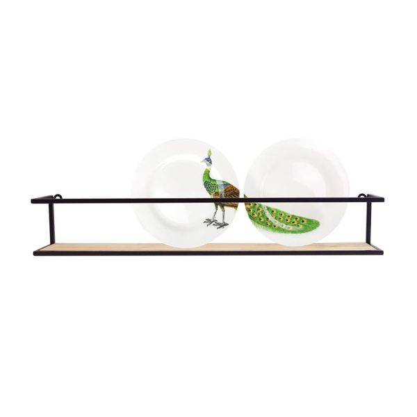 Wall rack wood with metal frame - 60x10x10cm