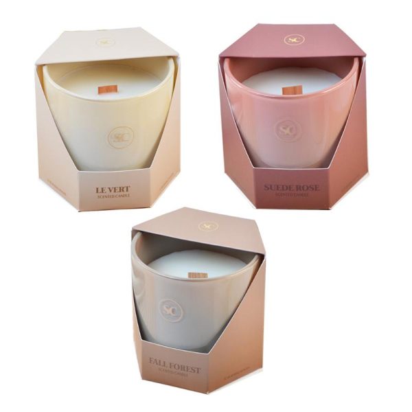 Scented candle -  wooden wick - 32 burning hours - 3 assorted