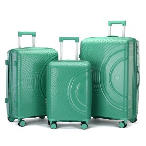 Suitcase Set of 3 - Green- half circle - lock and double wheels