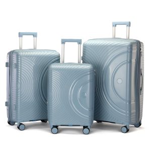 Suitcase Set of 3 - Grey Blue half circle - lock and double wheels