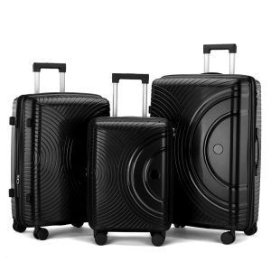 Suitcase Set of 3 - Black- half circle - lock and double wheels