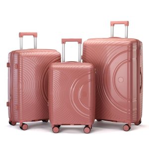 Suitcase Set of 3 - Rose- half circle - lock and double wheels