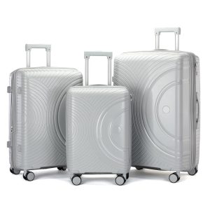 Suitcase Set of 3 - Light Grey- half circle - lock and double wheels