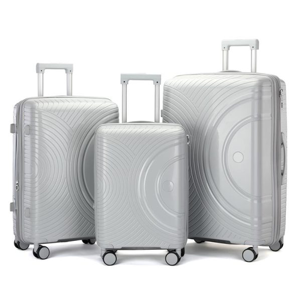 Suitcase Set of 3 - Light Grey- half circle - lock and double wheels