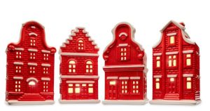 Tealight holder Dutch canal house - Red - assorti 13x6.5cm