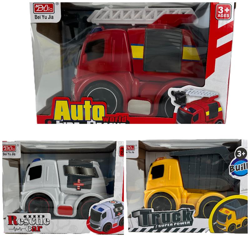 Fire truck , Ambulance and Engineering truck assorti - Friction and Lights (5511)