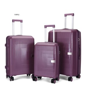 Suitcase set of three - Vertical stripes - PP702 - Purple
