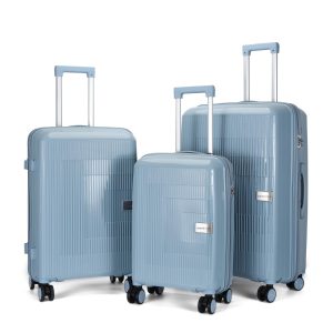 Suitcase set of three - Vertical stripes - PP702 - Grey Blue